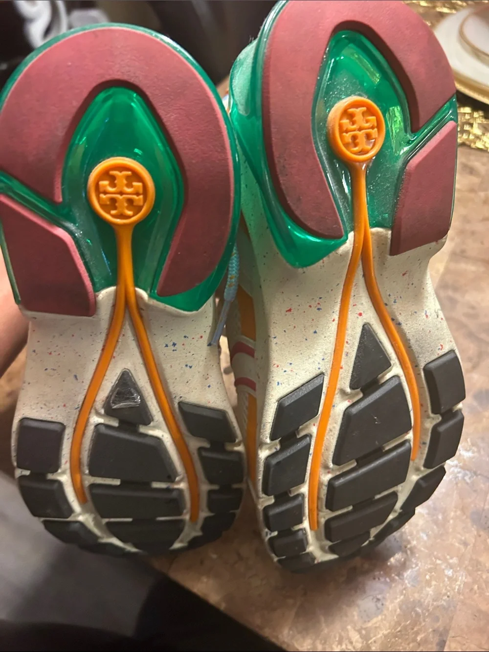 Tory Burch Kids White Sneakers with Green, Orange, Pink & Blue Accents